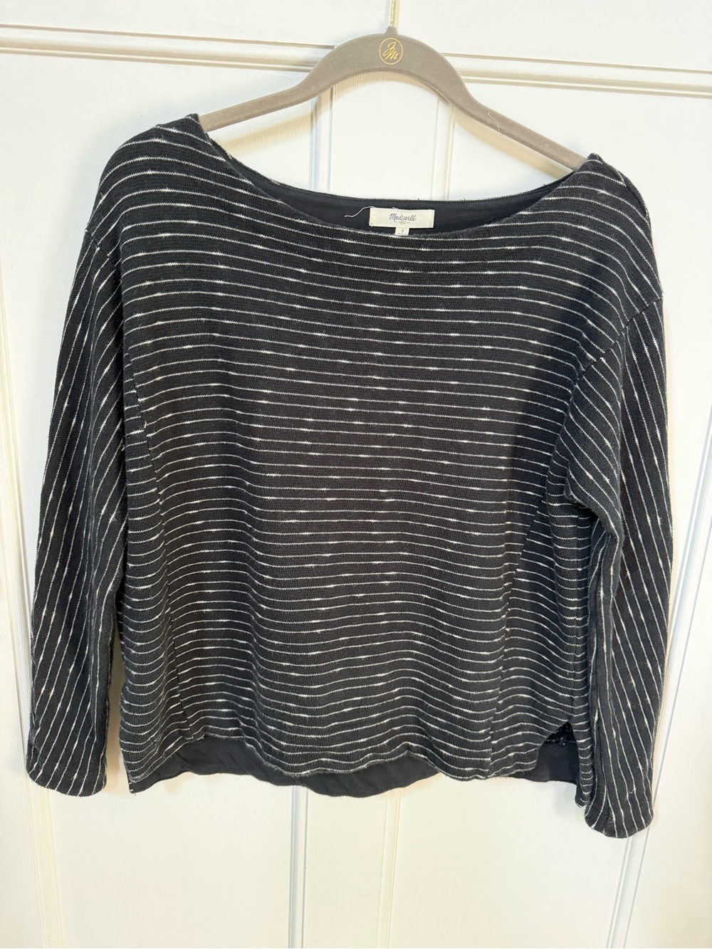 Madewell Black and White Striped  Boatneck Sweatshirt